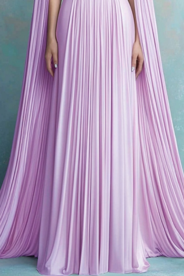 Evening Formal Dress​​ Purple V Neck Pleated Maxi Dress