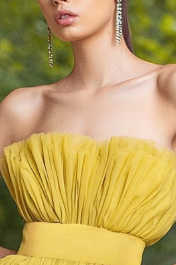 Cocktail Party Dress Yellow Strapless Mini Dress-chiclody