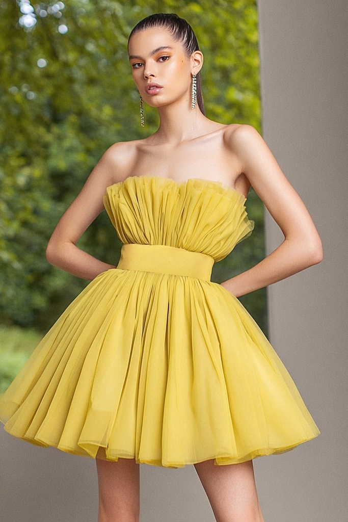 Homecoming Party Dress Yellow Strapless Mini Dress