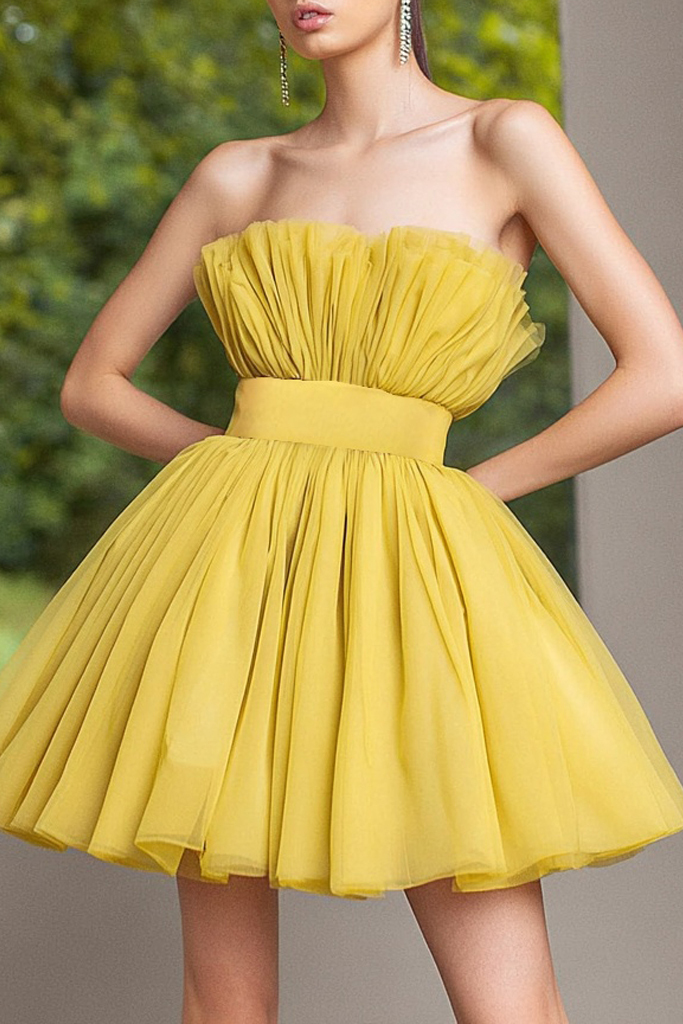 Homecoming Party Dress Yellow Strapless Mini Dress