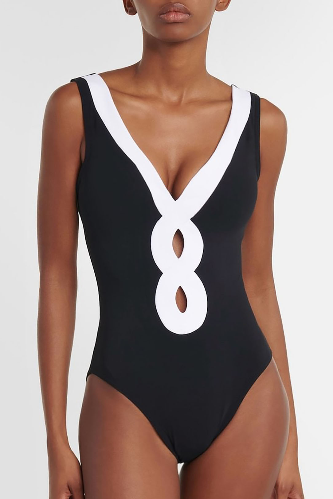 Black and White Simple Hollow One-Piece Swimsuit and Cover-Up