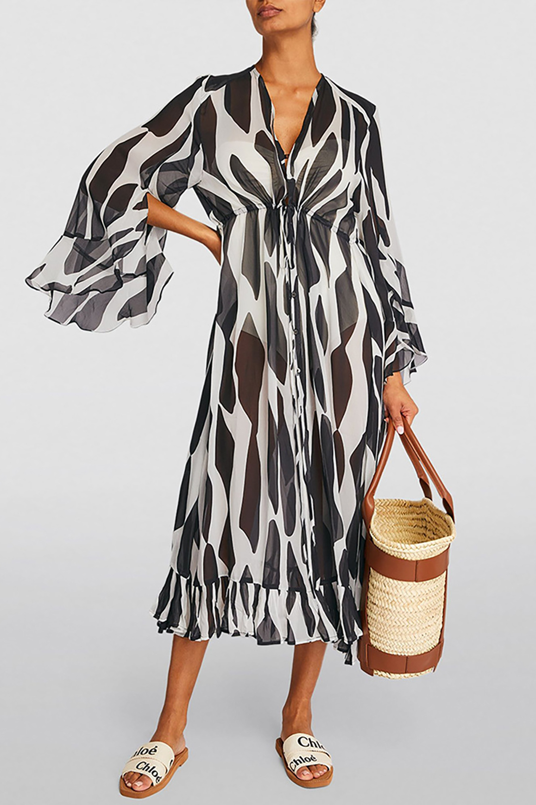 Hollow Cow Pattern High Waist Two-Piece Swimsuit and Cover-Up