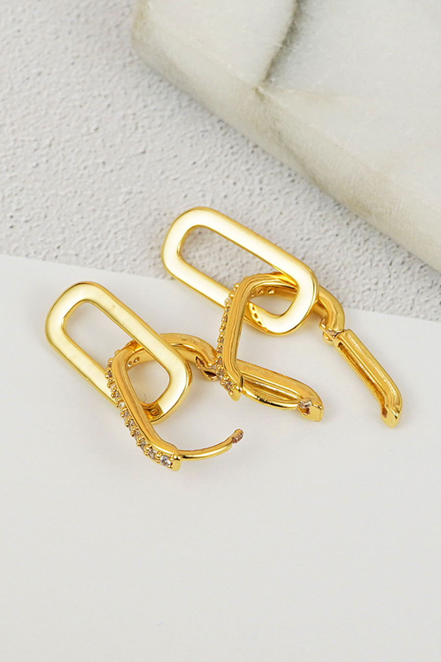 Golden Paper Clips Earrings With Diamonds