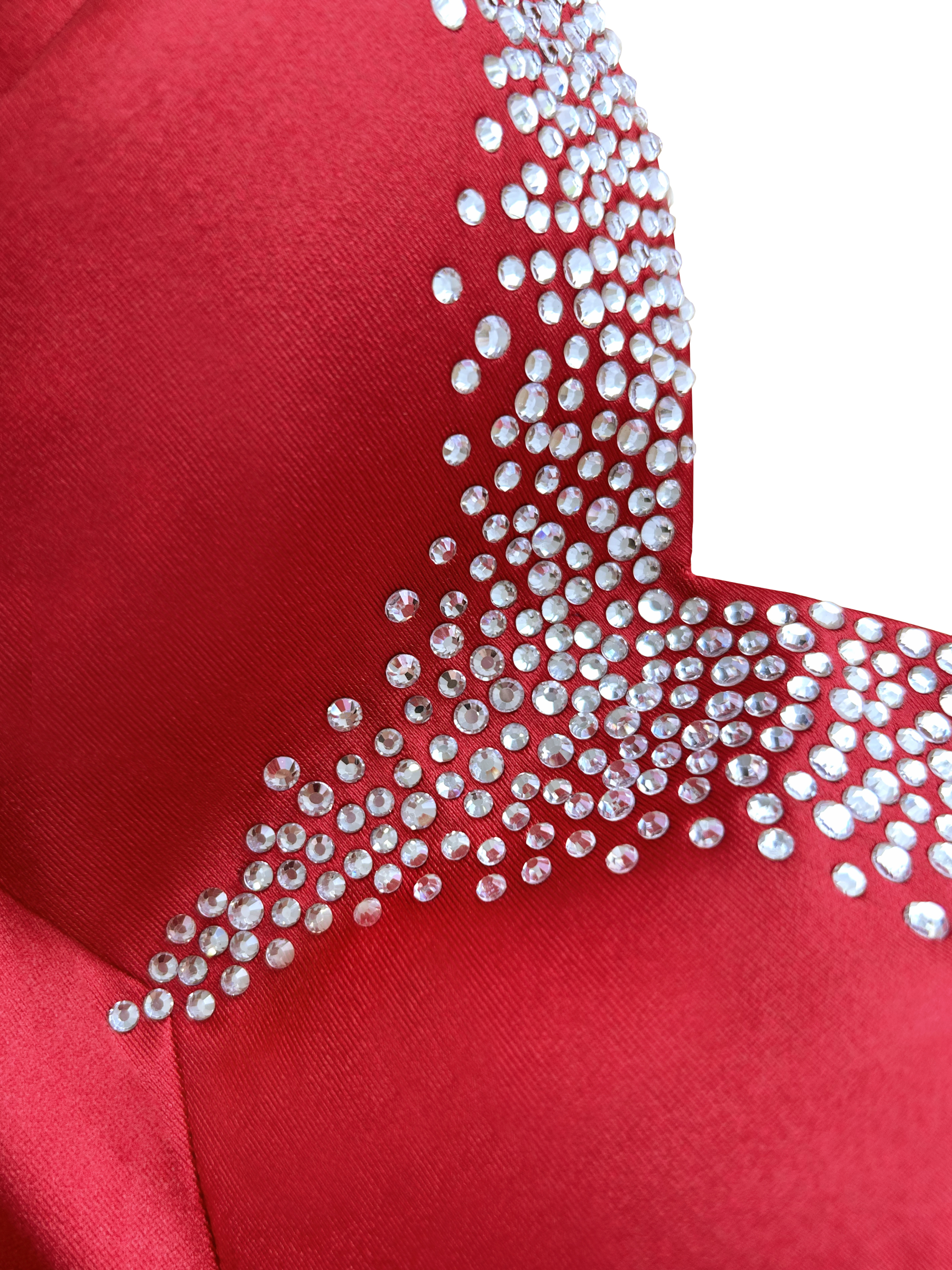 Cocktail ​Party Satin ​​Dress​ Red V-Neck Wide Strap Rhinestones Midi Dress