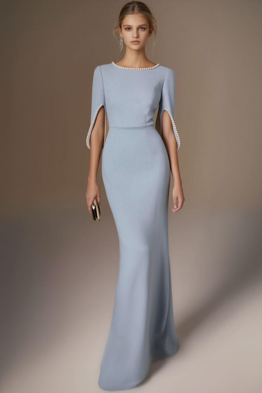 Formal Dress Blue Crew Neck Maxi Dress