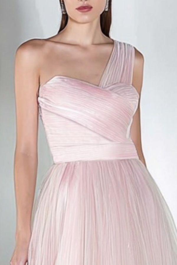 Evening Dress Pink One Shoulder Maxi Dress