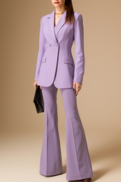 Business Blazer Suit Purple Lapel Long Sleeve Pant Set ​