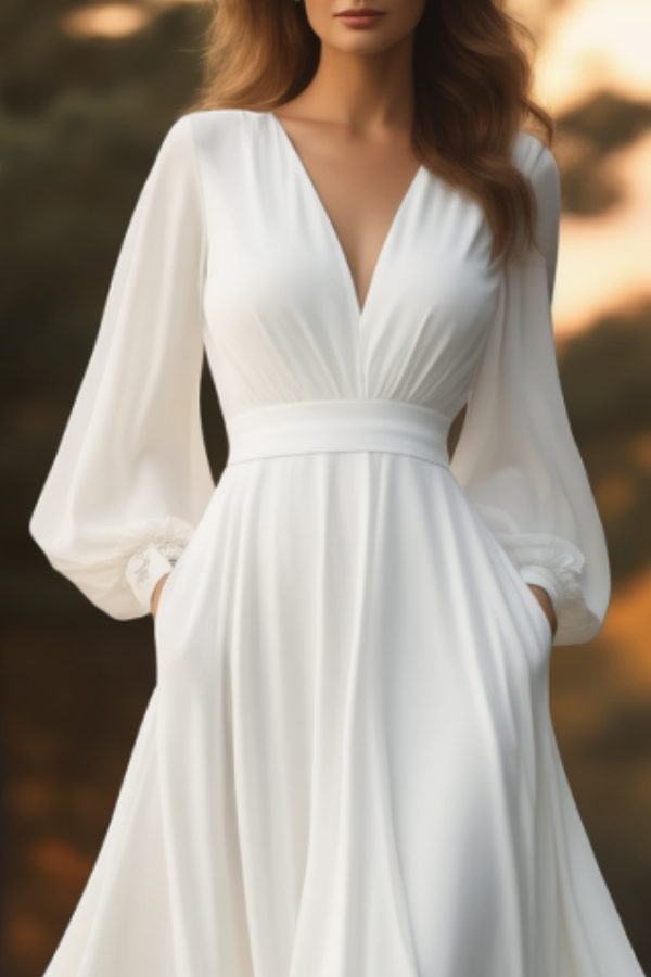 Formal Swing Evening Dress White V Neck Maxi Dress