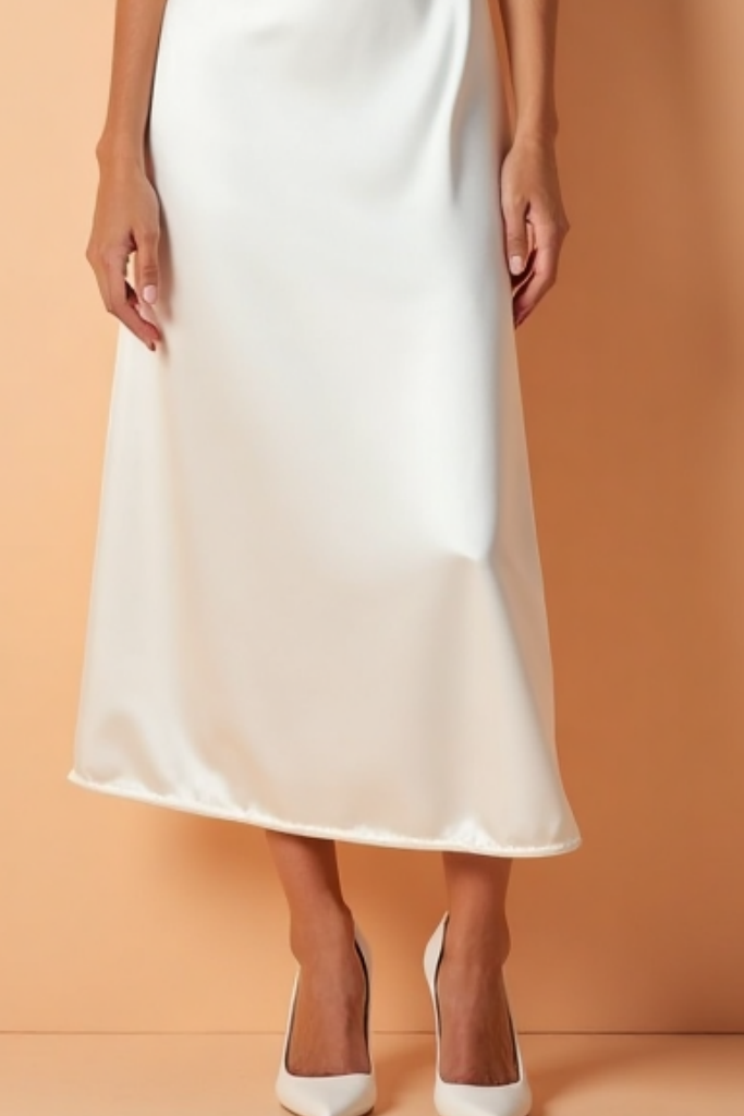 Cocktail Satin Party​ Dress White Deep V Midi Dress