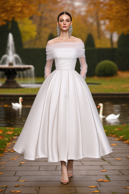 Wedding Dress White Off Shoulder Mesh Maxi Long Sleeve Dress