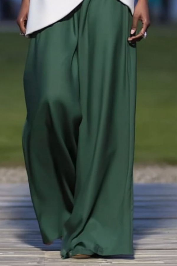 Casual Outfit Sets White V Neck Wide-Leg Pant