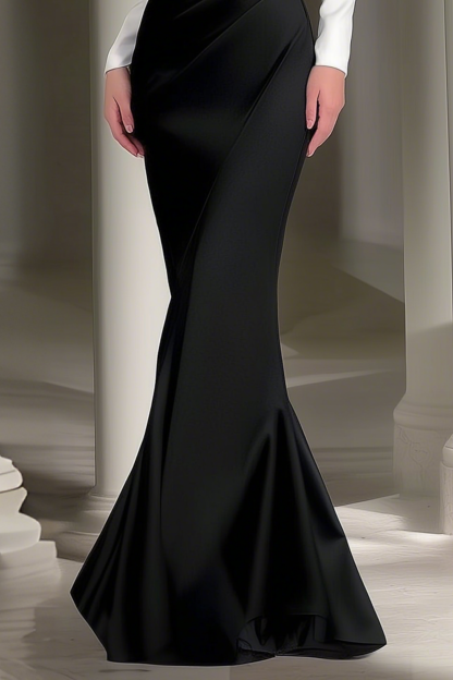 Formal Evening Dress Black White Shirt Collar Maxi Dress