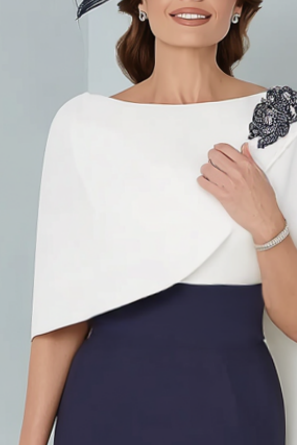 Mother of th Bride Dress White Crew Neck Knee-Length Dress