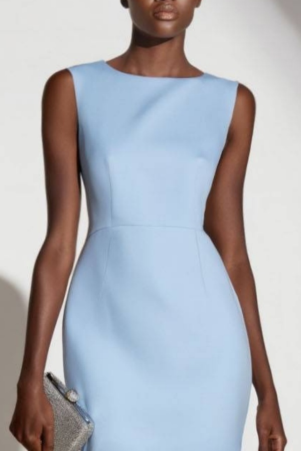 Formal ​Evening Dress Blue Crew Neck Maxi Lace Dress