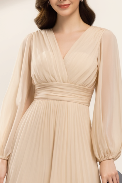 Work Party Dress​ Beige V Neck A-Line Midi Dress