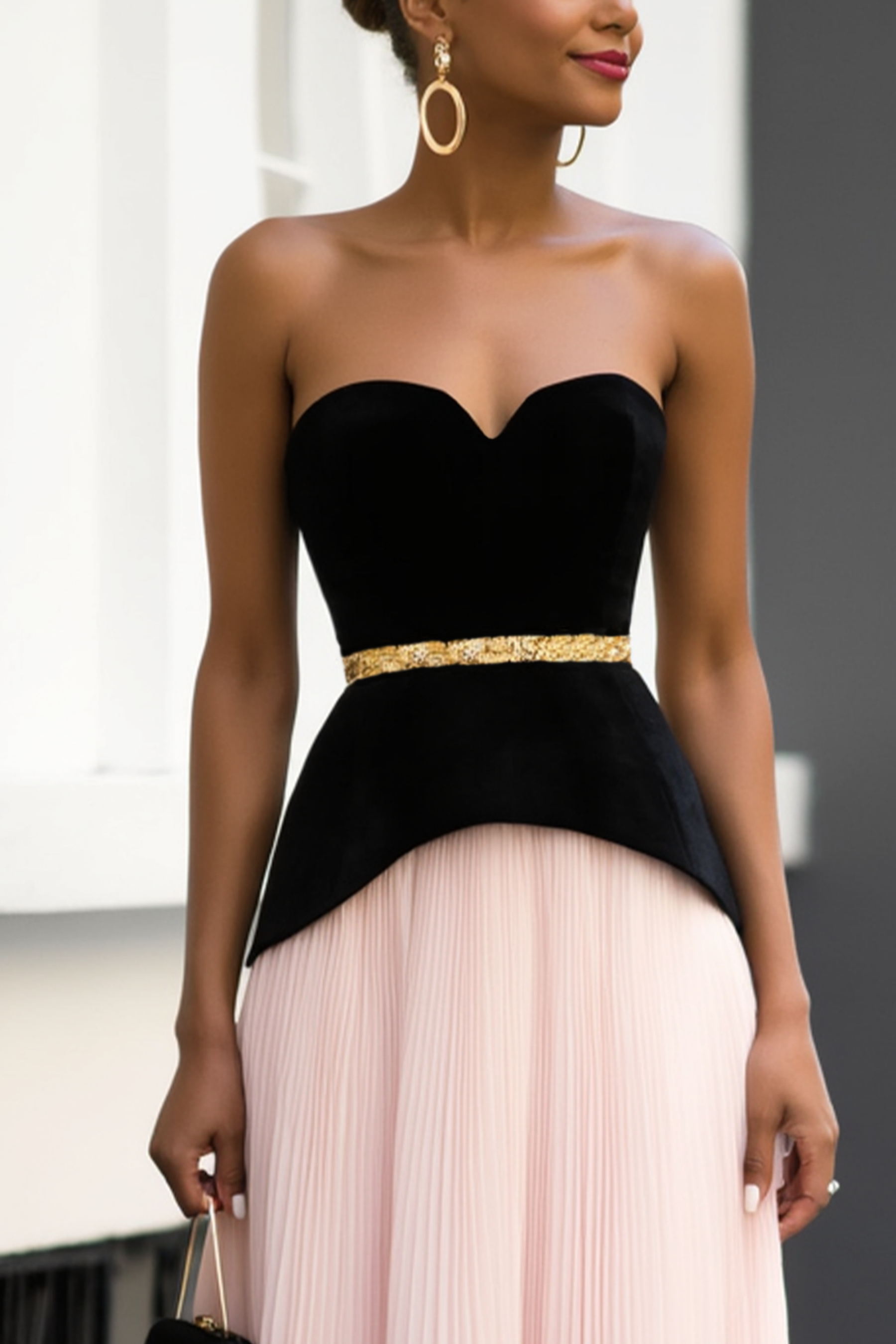 Evening ​Dress​​ Pink Strapless Floor-Length Dress