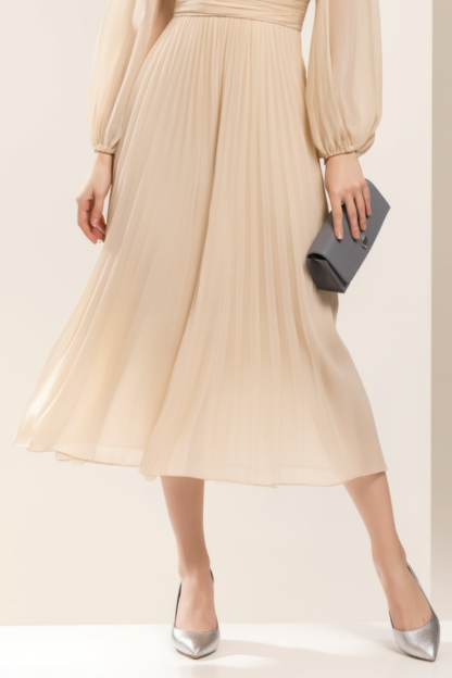 Work Party Dress​ Beige V Neck A-Line Midi Dress