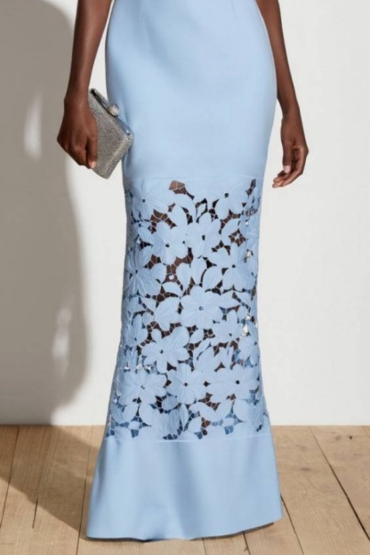 Formal ​Evening Dress Blue Crew Neck Maxi Lace Dress