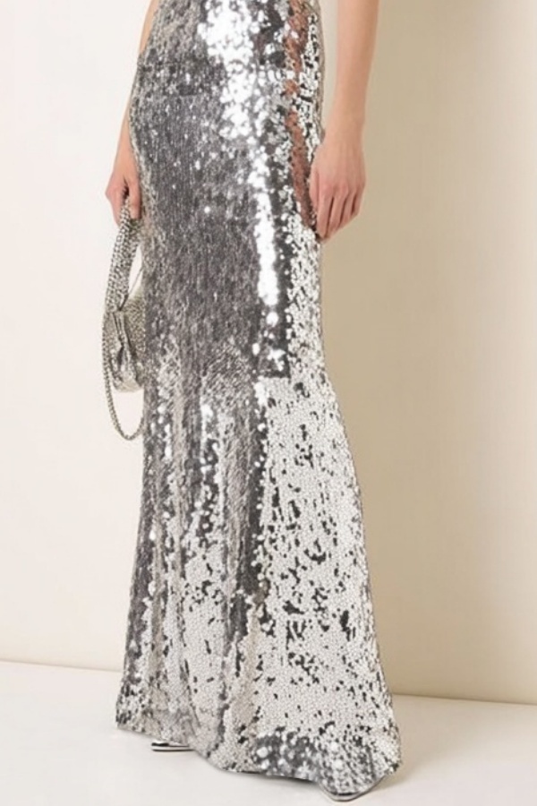 Evening Dress Silver Halter Neck Sequin Maxi Dress
