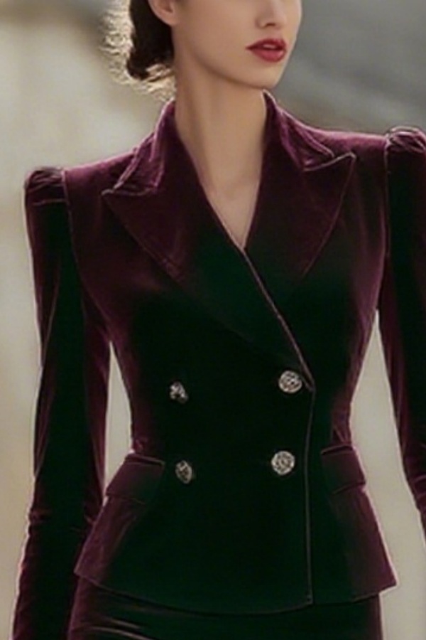 Work Outfit Sets Burgundy Lapel Velvet Skirts Set