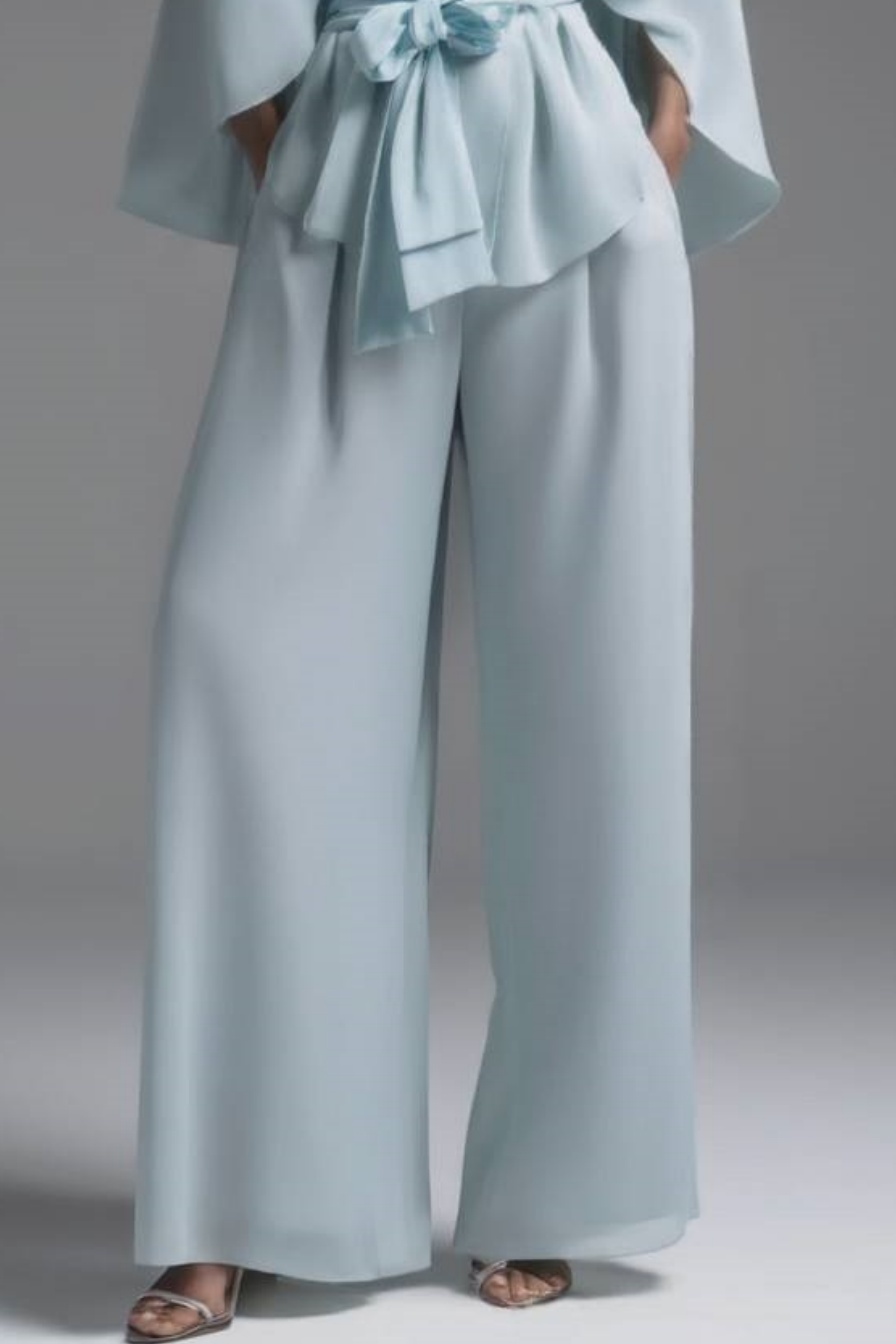 Work Pants Set Blue Long Sleeve Blouse Two-Piece Wide-Leg