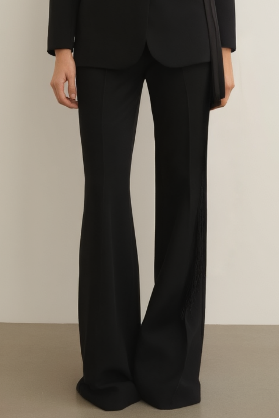 Work Blazer Suit Black Lapel Long Sleeve Pants Set 