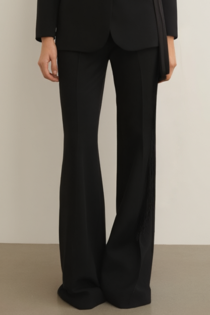 Work Blazer Suit Black Lapel Long Sleeve Pants Set 