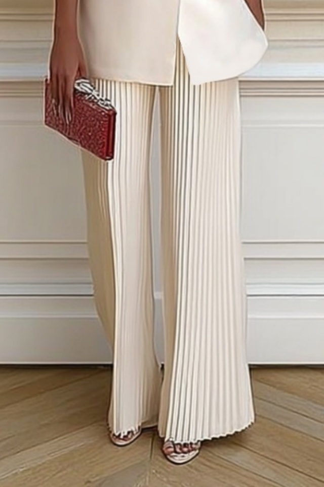 Business Outfit Sets White Square Neck Pleated Pant