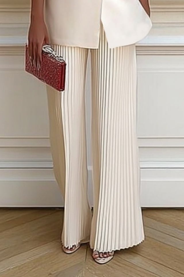 Business Outfit Sets White Square Neck Pleated Pant