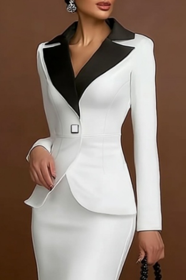 Suit Sets Black White Lapel Colorblock Mermaid Skirt Set