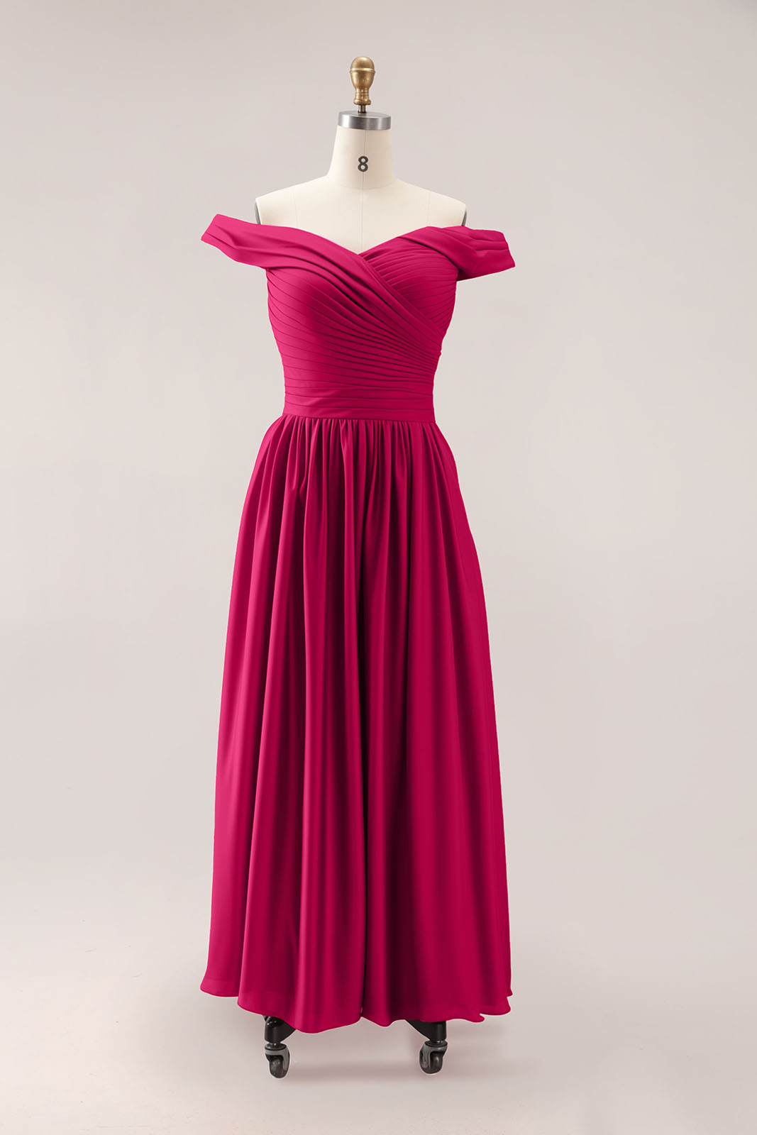 Evening Formal Dress Off-Shoulder Pleated Floor-Length Dress