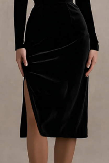 Party Cocktail Dress Black Strapless Velvet Knee-Length Dress