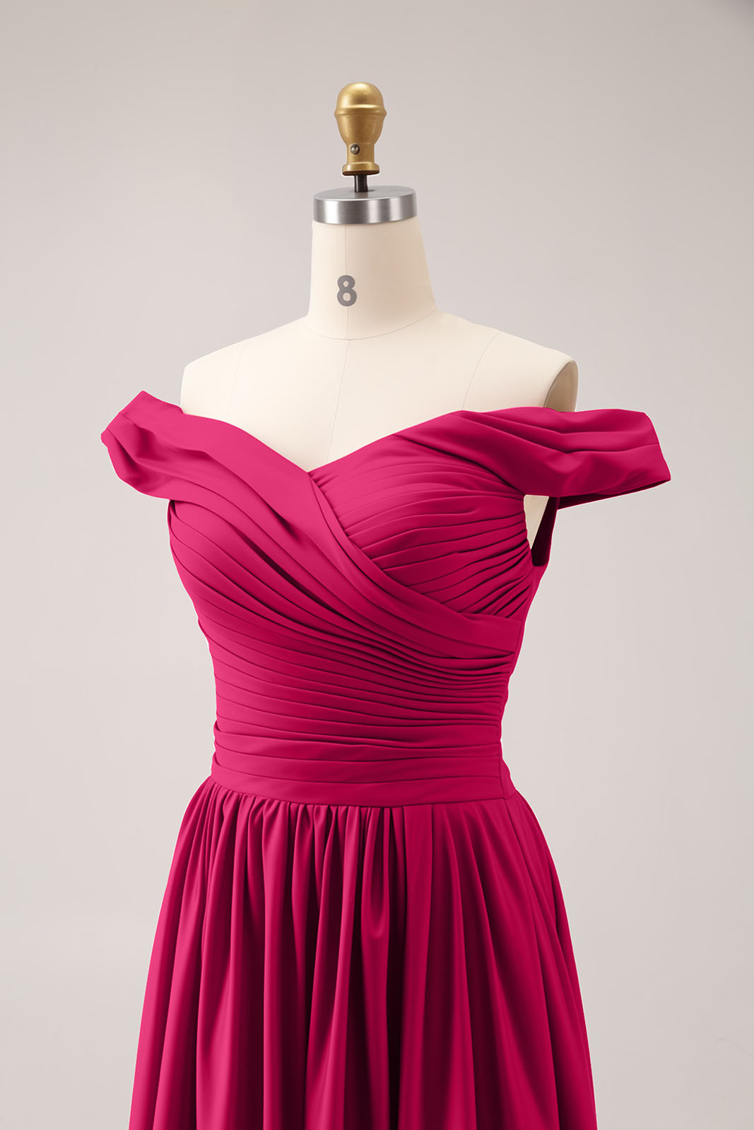 Evening Formal Dress Off-Shoulder Pleated Floor-Length Dress