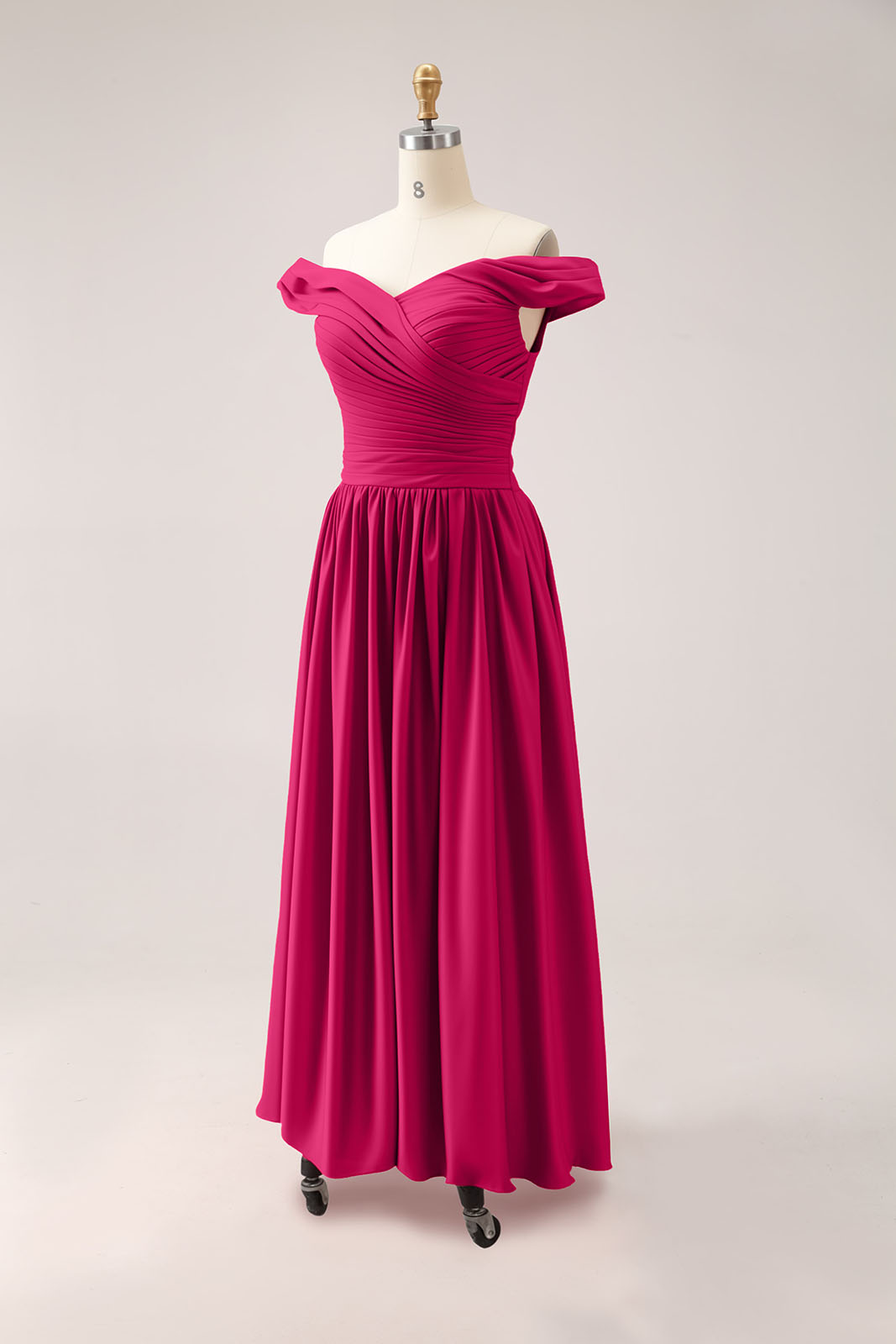 Evening Formal Dress Off-Shoulder Pleated Floor-Length Dress