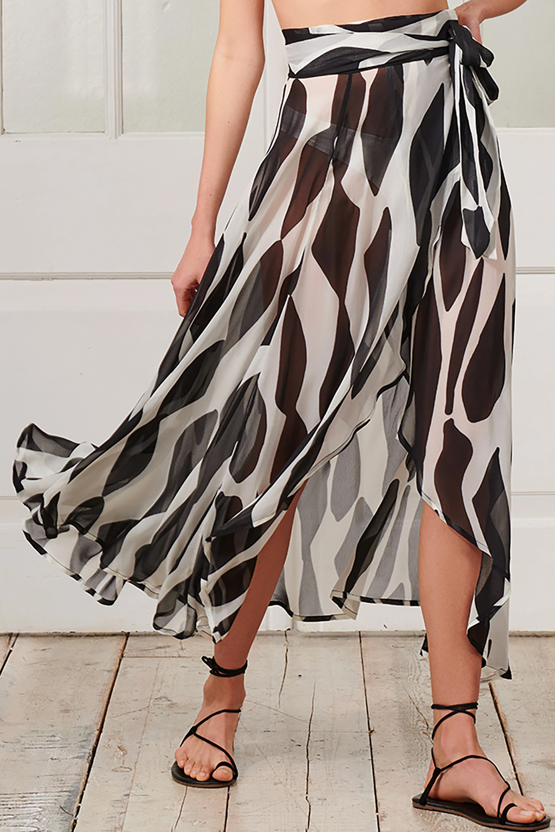 Black and White Colorblocked Cow Pattern One-Piece Swimsuit and Cover-Up