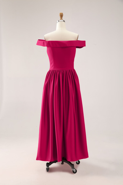 Evening Formal Dress Off-Shoulder Pleated Floor-Length Dress