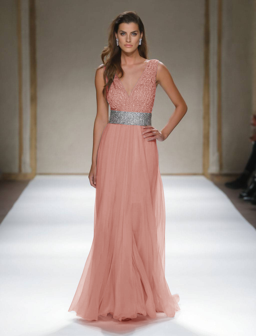 Evening Formal Dress Light Blue V Neck Sleeveless Floor-Length Gown