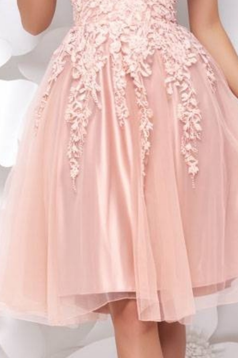 Homecoming​ Party Dress​​ Pink Spaghetti Strap Lace Knee Dress