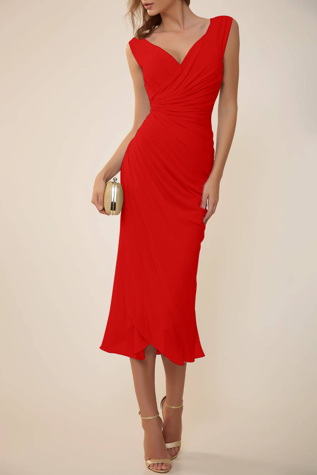 Semi-Formal Party Dress Light Blue Chiffon Cross-Over Sleeveless Midi Dress