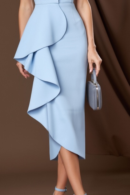 Semi Formal Party Dress​ ​​​Blue V Neck Ruffle Knee-Length Dress