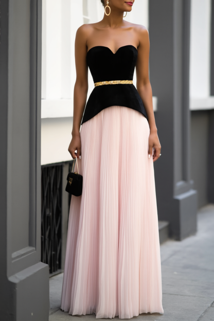 Evening ​Dress​​ Pink Strapless Floor-Length Dress