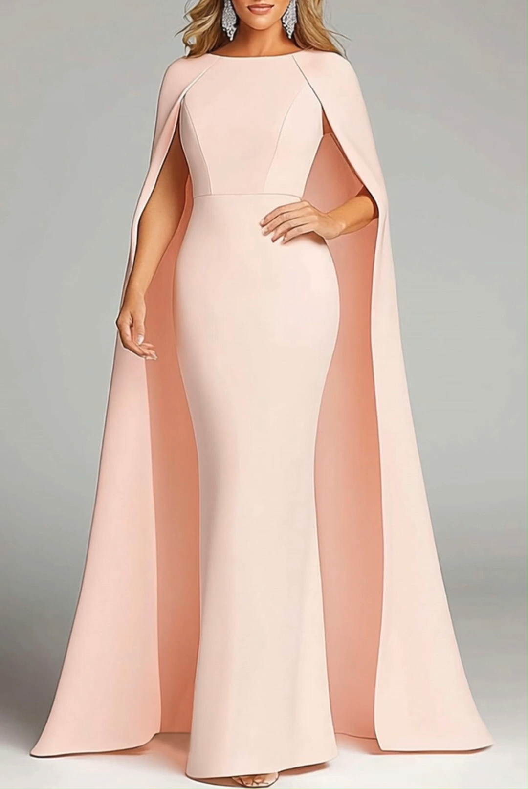 Wedding Guest Dresses Blush Pink Sleeveless Cape Maxi Mother of Bride Dresses