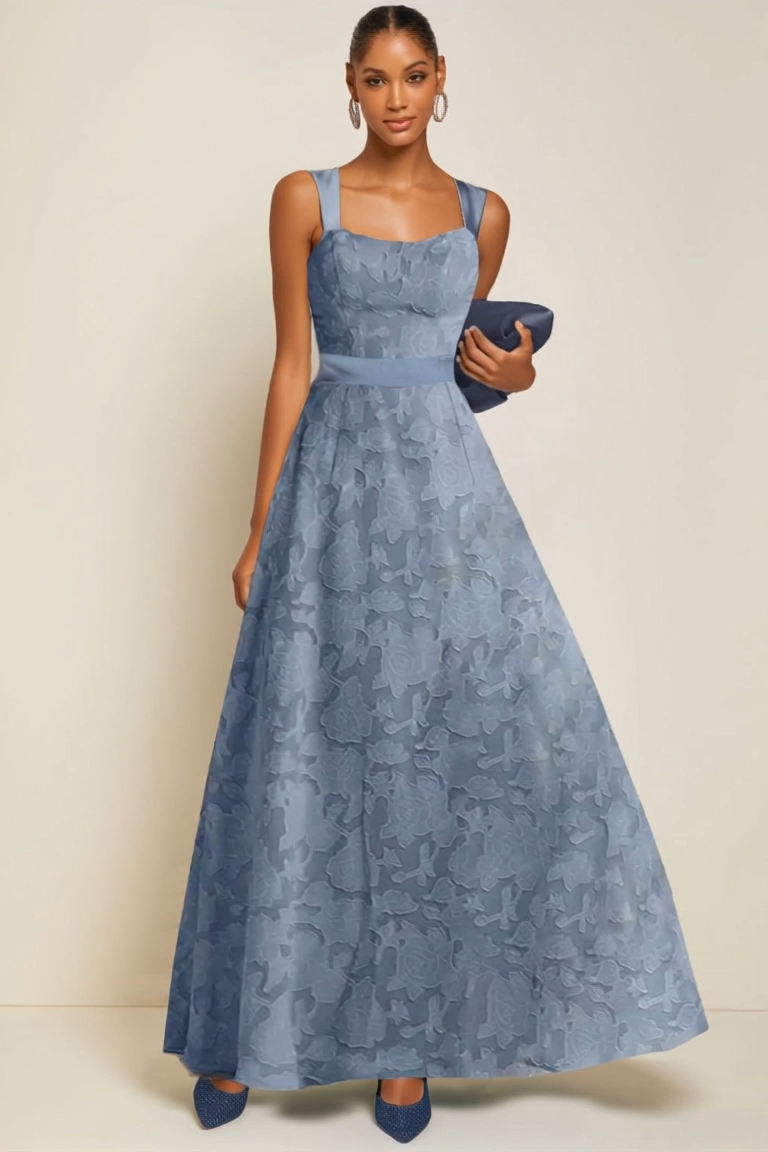 Formal Evening Dress Blue Sleeveless A-Line Maxi Gown