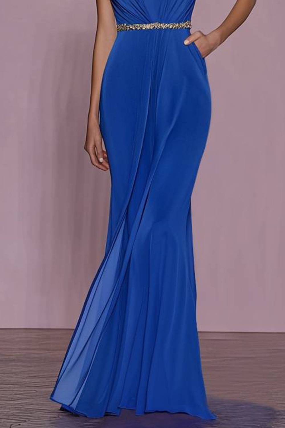 Wedding Party Electric Blue Maxi Dress Sleeveless Evening Gown