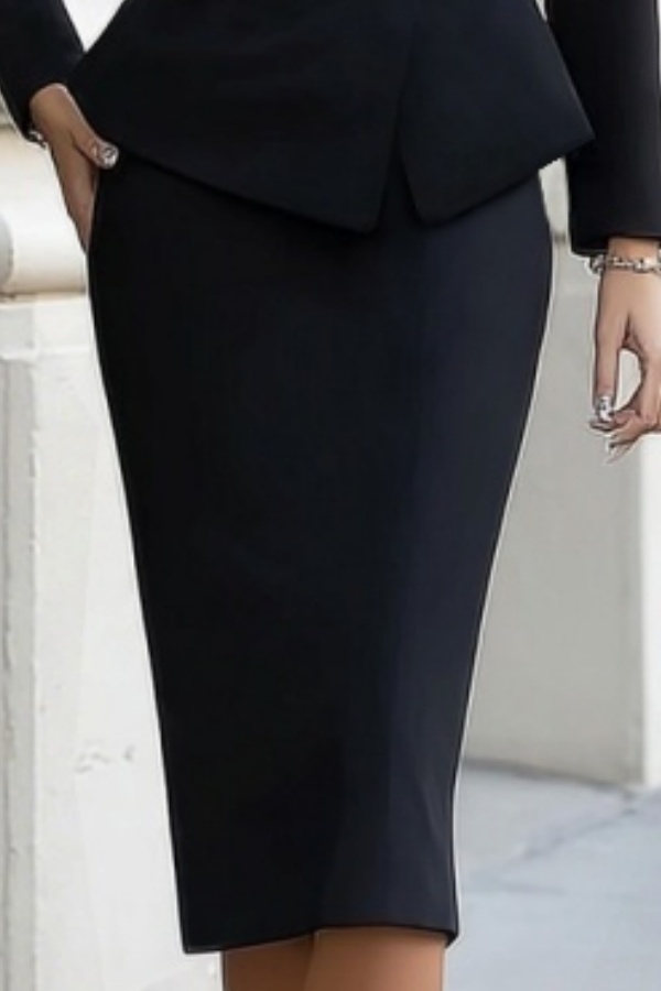 Blazer Dress Suit Sets Black Lapel Long Sleeve Work Skirts Set