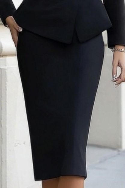 Blazer Dress Suit Sets Black Lapel Long Sleeve Work Skirts Set