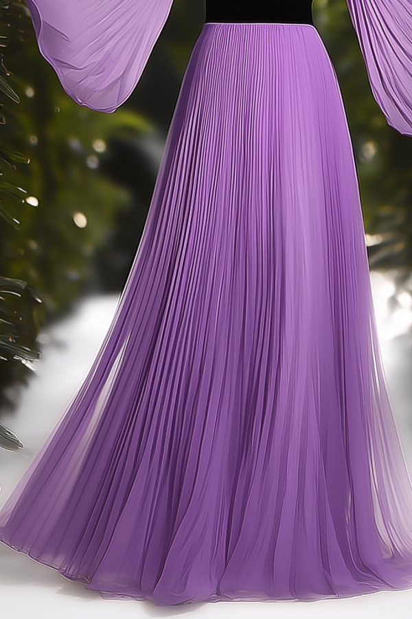 Formal ​Evening Dress Purple V Neck Pleated Maxi Long Sleeve Dress