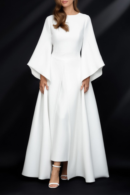 Formal Swing Dress White Crew Neck Maxi Dress