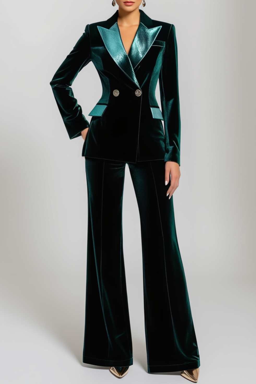​Business Suit Sets Green Lapel Velvet Pants Set