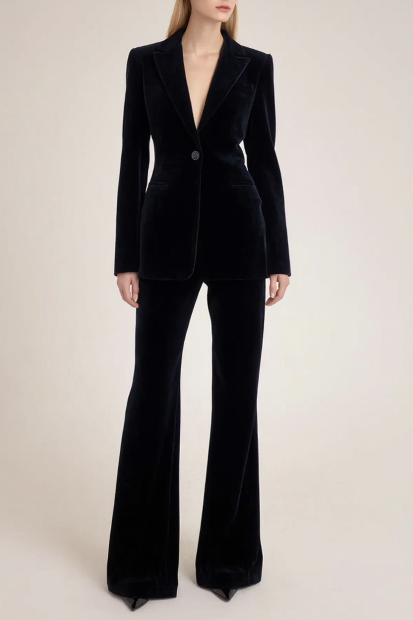 Blazer Suit Sets Black Deep V Velvet Pants Set